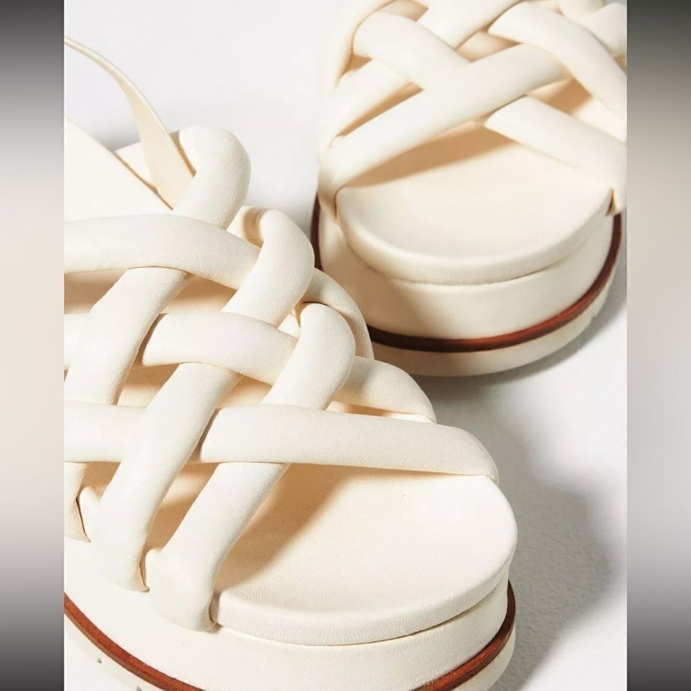 Anthropologie Elvio Zanon Cream Sport Wedges Platform Leather Size 41 US 11 NEW - Picture 2 of 4